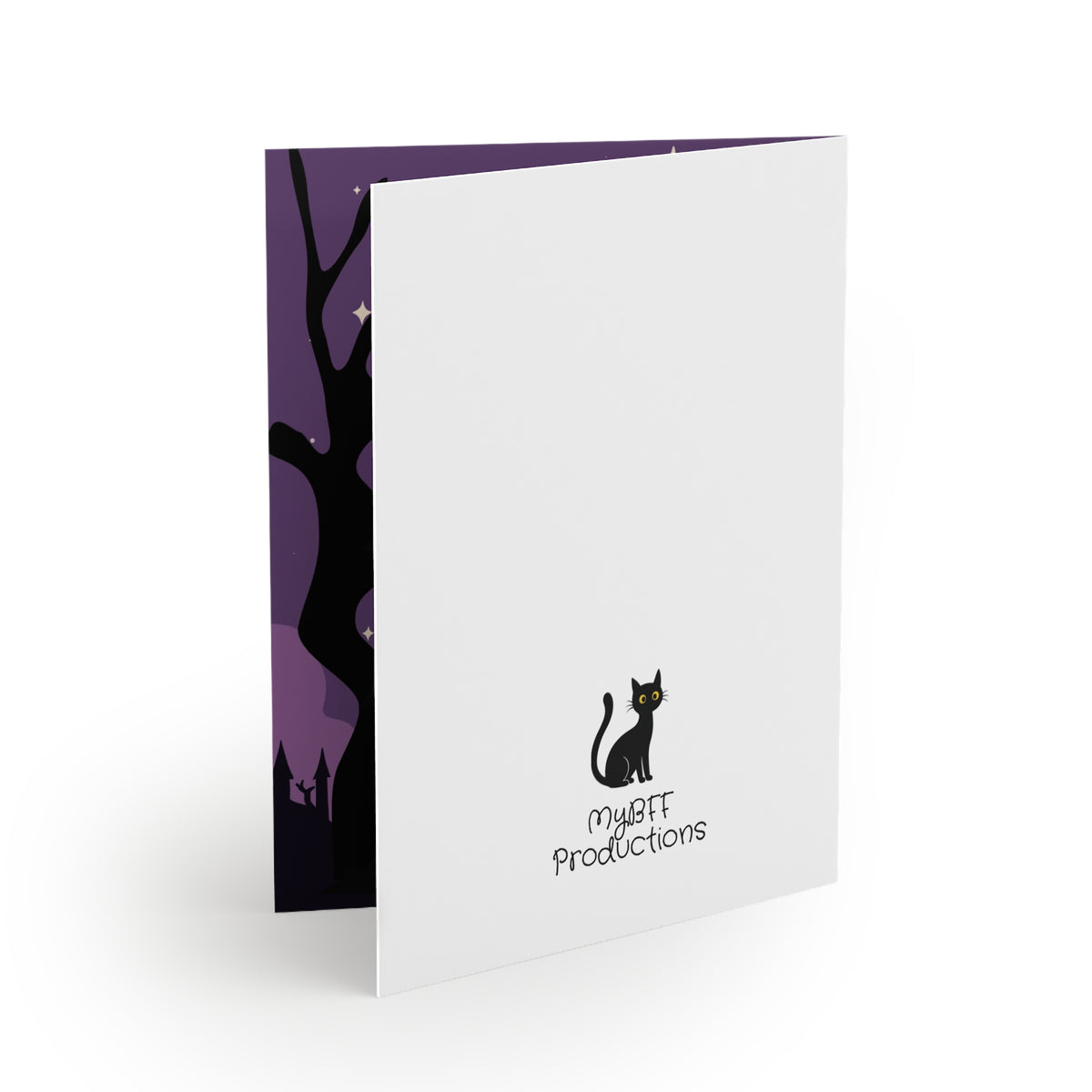 Halloween Invitation Greeting Cards – 'BOO!' Cat & Spider Tombstone Party Invite (8/16/24 Pack)